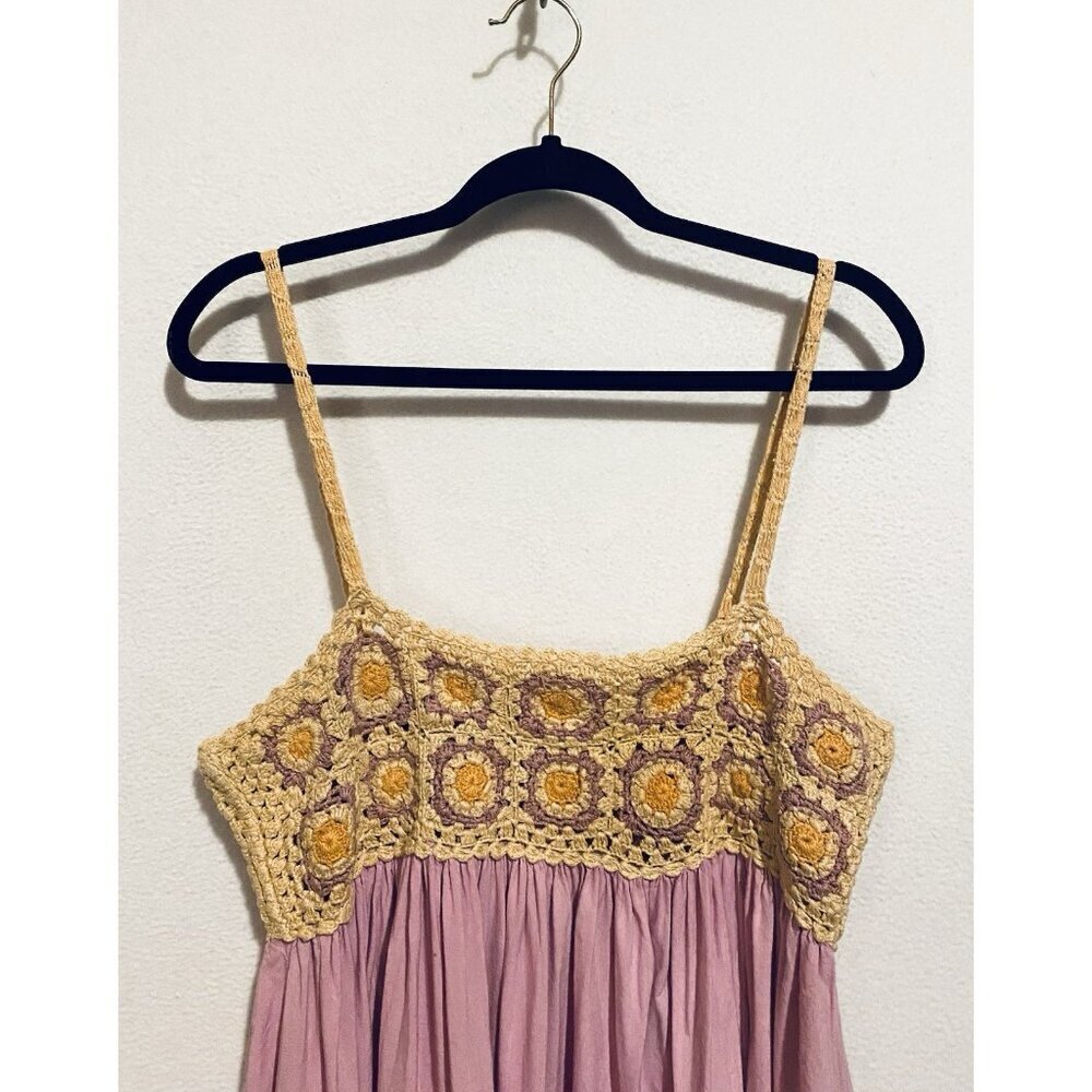 Asos Dress Womens 14 Purple Crochet Granny Squares Mini Babydoll Boho Festival - Picture 3 of 7